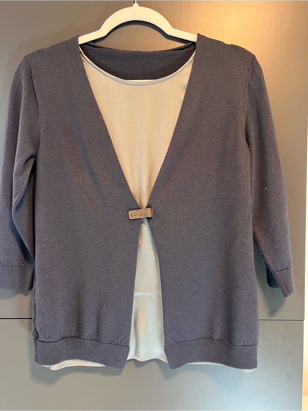 Peserico Navy Cardigan with Cream Inner Panel